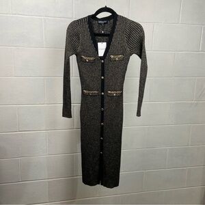 NWT Generation Love Knit LS Wool Cashmere Blend‎ Bodycon Dress XS Metallic Black